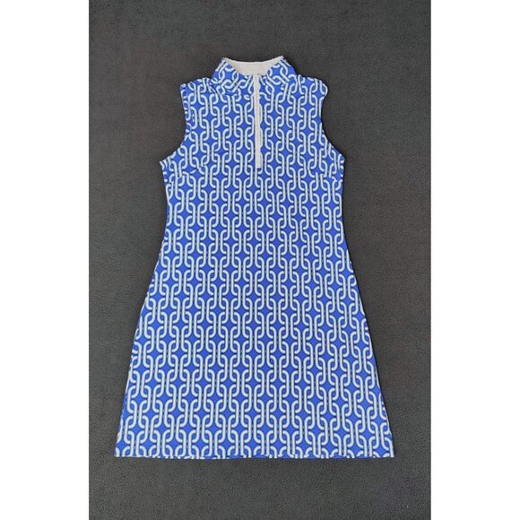 IBKUL Dress Geo Chain Print Sz (S) Blue White Golf Tennis Pickleball Preppy - Picture 1 of 7